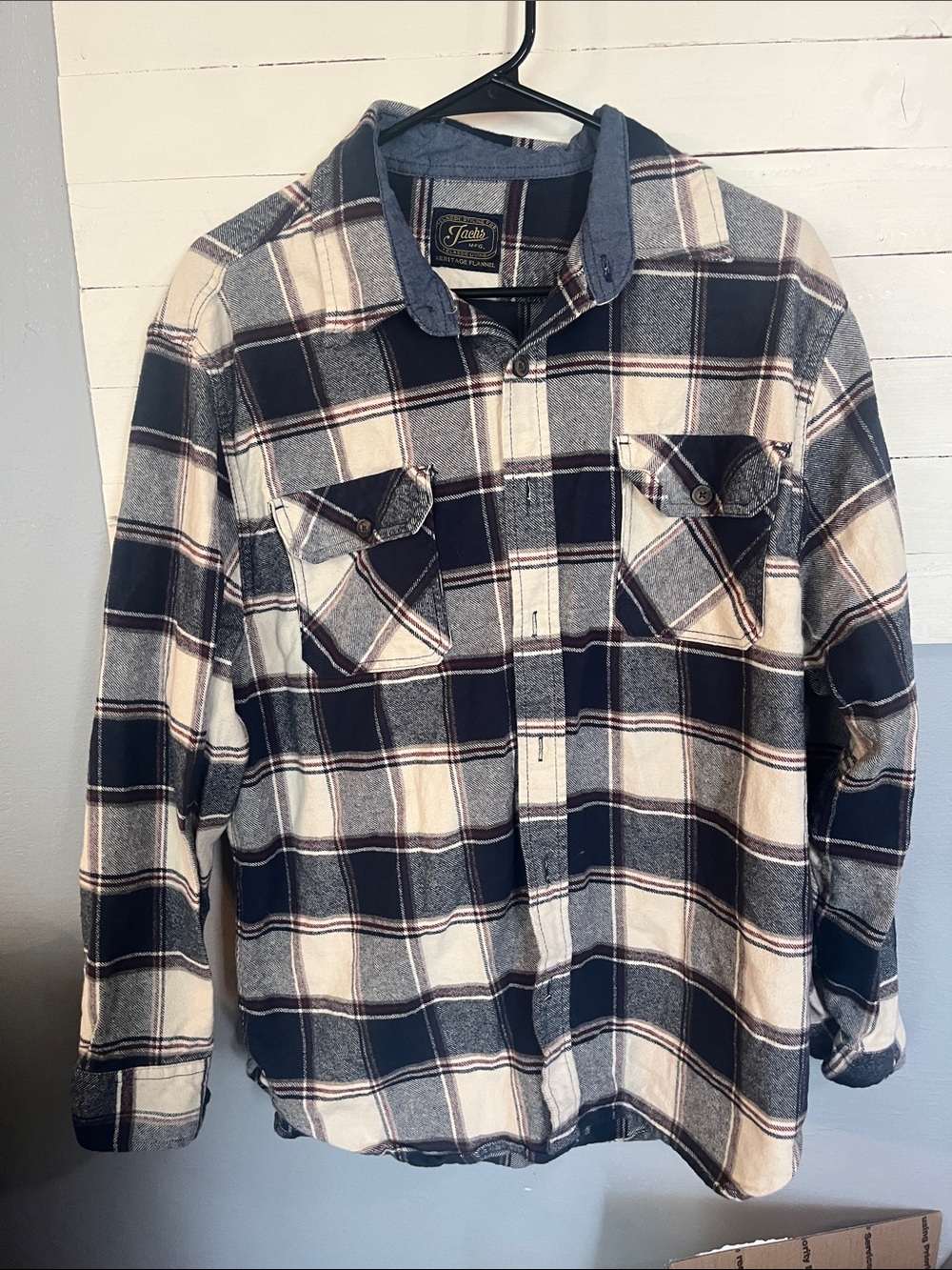 Men's Jachs Plaid Flannel Shirt - Navy Blue & Cream